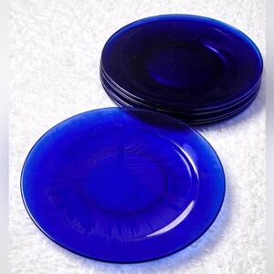 Vintage Arcoroc France Cobalt Blue Glass Salad Plates Set of 7